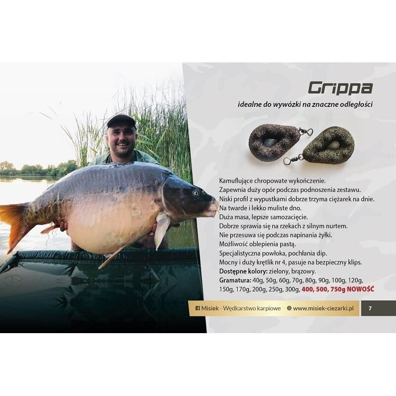 Ciężarek gruntowy Misiek Ciężarki - GRIPPA 40g zielony