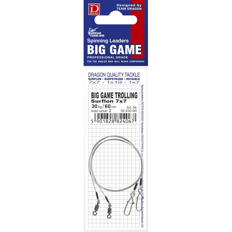 Przypon Dragon trollingowy Big Game Surflon 7x7 100cm / 30kg Przypon Dragon trollingowy Big Game Surflon 7x7 100cm / 30kg
