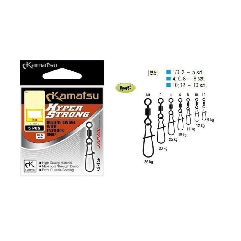 Krętlik Kamatsu Hyper Strong Rolling Swivel z Agrafką Fastlock Snap K-1010 roz. 6 Krętlik Kamatsu Hyper Strong Rolling Swivel z Agrafką Fastlock Snap K-1010 roz. 6