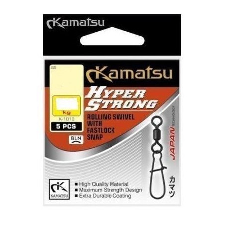 Krętlik Kamatsu Hyper Strong Rolling Swivel z Agrafką Fastlock Snap K-1010 roz. 10 Krętlik Kamatsu Hyper Strong Rolling Swivel z Agrafką Fastlock Snap K-1010 roz. 10