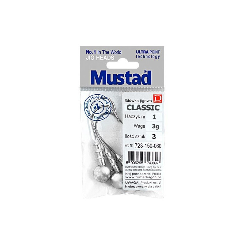 Główka jigowa Mustad CLASSIC hak 2/0 / 3g / 3szt. Główka jigowa Mustad CLASSIC hak 2/0 / 3g / 3szt.