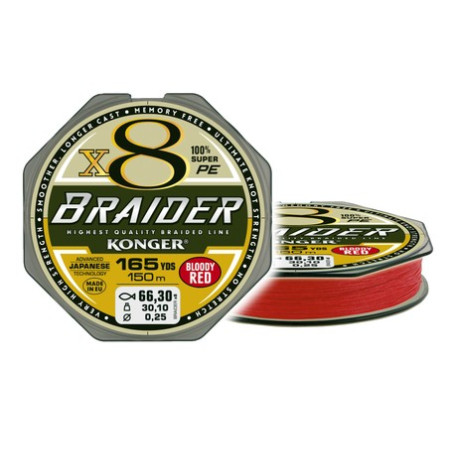 Plecionka Konger Braider X8 Bloody Red 150m / 0,14mm