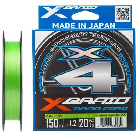 Plecionka YGK X-BRAID Braid Cord X4 CHARTREUSE 150m / 0,09mm Plecionka YGK X-BRAID Braid Cord X4 CHARTREUSE 150m / 0,09mm