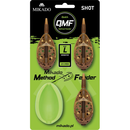 Koszyczki Method Feeder Shot Q.M.F. SET L + FOREMKA 3 X 20G + Fg / roz. L Mikado Koszyczki Method Feeder Shot Q.M.F. SET L + FOREMKA 3 X 20G + Fg / roz. L Mikado