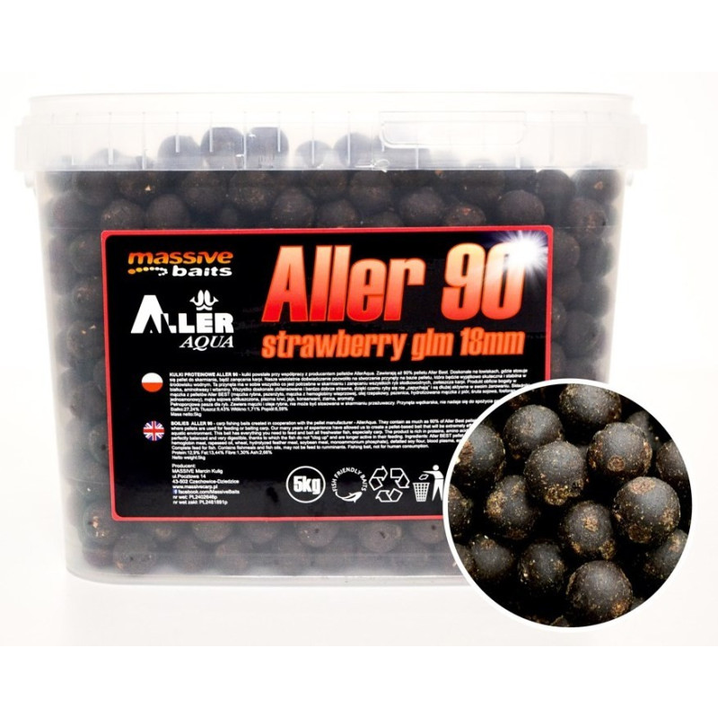 Kulki proteinowe Massive Baits Aller 90 5kg - 24mm Strawberry Glm Kulki proteinowe Massive Baits Aller 90 5kg - 24mm Strawberry Glm