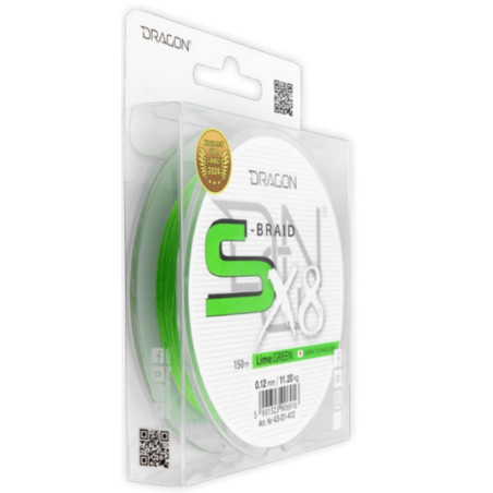 Plecionka Dragon S-BRAID X8 LIME GREEN 150m / 0,08mm Plecionka Dragon S-BRAID X8 LIME GREEN 150m / 0,08mm