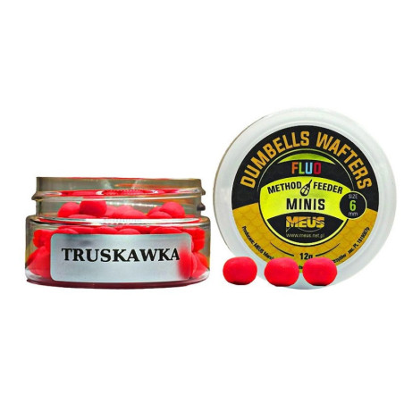 Kulki hakowe Meus Dumbells Fluo Wafters MINIS 12g - 6mm truskawka Kulki hakowe Meus Dumbells Fluo Wafters MINIS 12g - 6mm truskawka