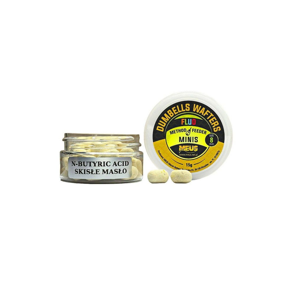 Kulki hakowe Meus Dumbells Fluo Wafters MINIS 15g - 8mm N-Butyric Acid Skisłe Masło Kulki hakowe Meus Dumbells Fluo Wafters MINIS 15g - 8mm N-Butyric Acid Skisłe Masło