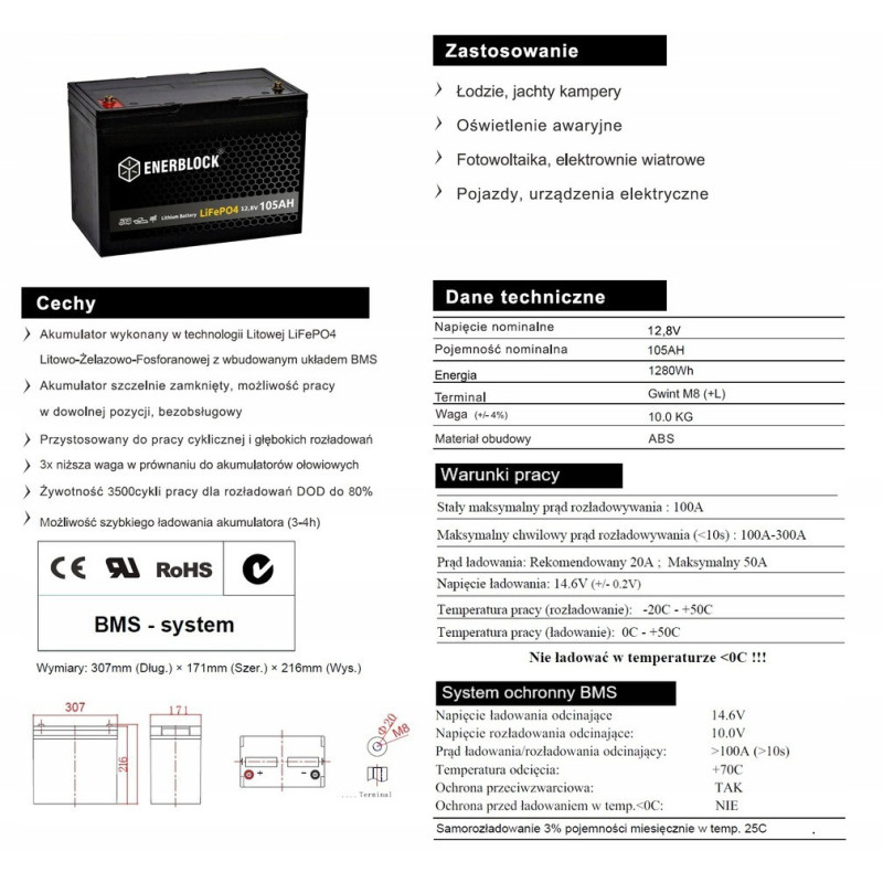 Akumulator Enerblock Lifepo4 12V 105AH JLFP12-105 Akumulator Enerblock Lifepo4 12V 105AH JLFP12-105