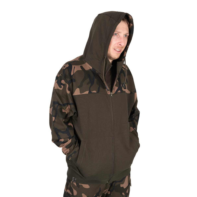 Bluza z kapturem Fox LW Khaki/Camo Split Zip Hoody roz.L