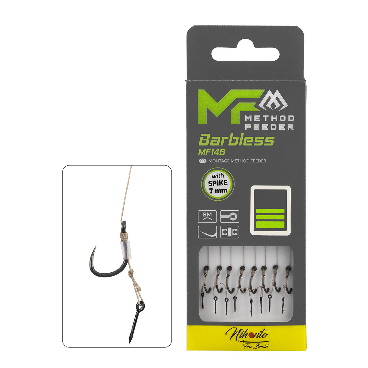 Przypon MF Mikado MF14 z igłą hak bez zadziora nr12 / 10cm / plecionka:0.12mm Przypon MF Mikado MF14 z igłą hak bez zadziora nr12 / 10cm / plecionka:0.12mm