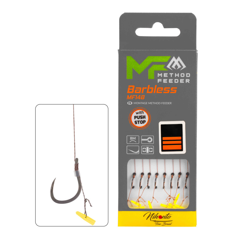 Przypon MF Mikado MF14 z push stopem hak bez zadziora nr6 / 10cm / plecionka:0.16mm Przypon MF Mikado MF14 z push stopem hak bez zadziora nr6 / 10cm / plecionka:0.16mm