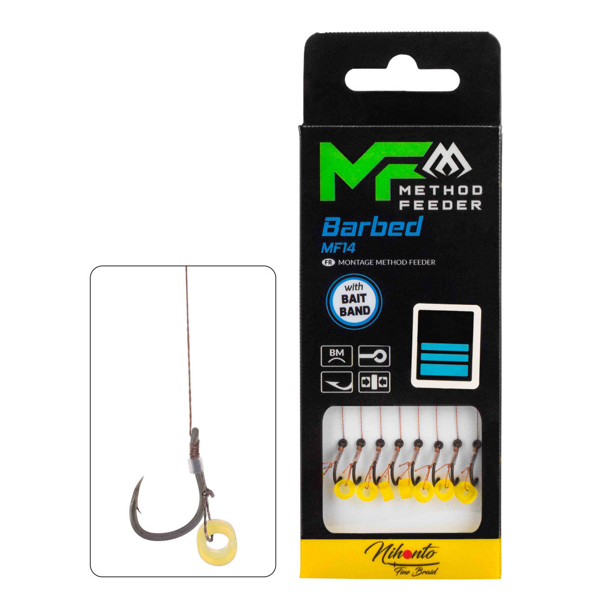 Przypon MF Mikado MF14 z gumką hak z zadziorem nr4 / 10cm / plecionka:0.18mm Przypon MF Mikado MF14 z gumką hak z zadziorem nr4 / 10cm / plecionka:0.18mm