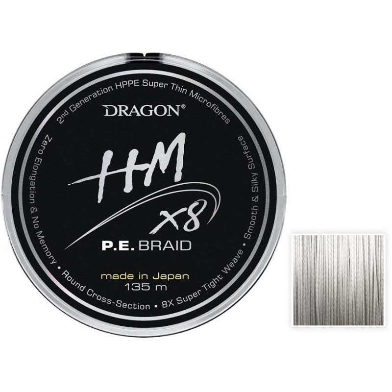 Plecionka Dragon HMX8 P.E. Braid Szara 135m / 0.12mm Plecionka Dragon HMX8 P.E. Braid Szara 135m / 0.12mm