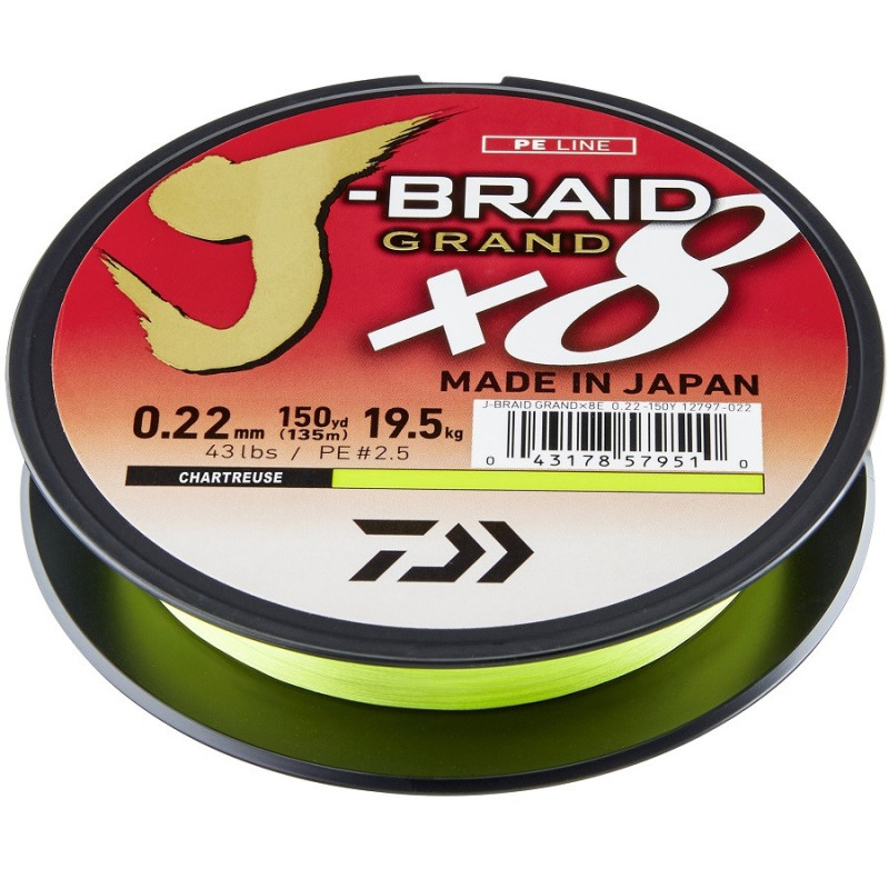 Plecionka Daiwa J-Braid Grand X8 Chartreuse 135m 0,18mm Plecionka Daiwa J-Braid Grand X8 Chartreuse 135m 0,18mm